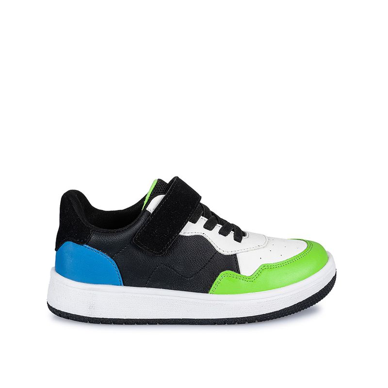 ZAPATILLA-BASICO-CASUAL-INFORMAL-NIÑO-CUERO-RABBIT-FLAT-3-CARLITOS-006-NEGRO-VERDE-1-