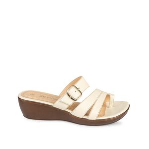 Sandalia Slide Casual DAYA-2508 Hueso Viale Cuero