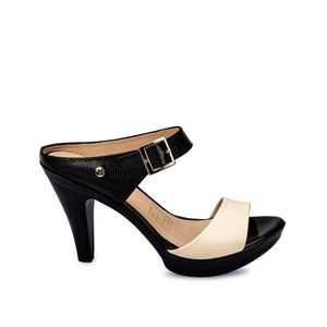 Sandalia Slide Casual ALE-2102 Hueso/Negro Viale Cuero