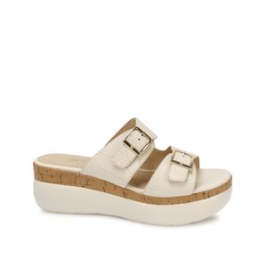 Sandalia Slide Casual DAYA-2601 Hueso Viale Cuero